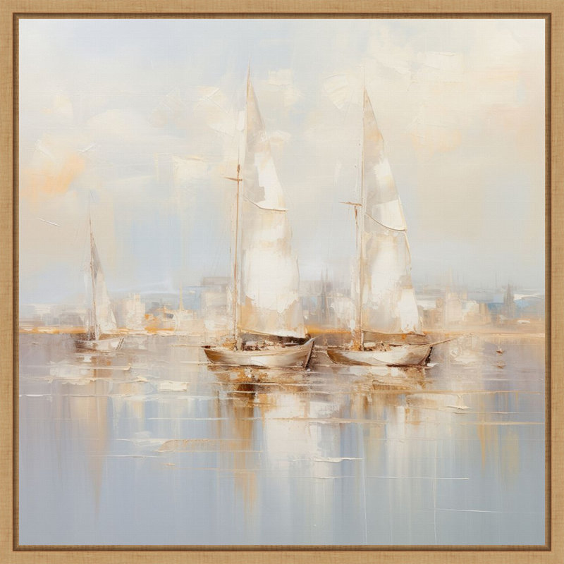 Reproduction d'art sur toile encadrée, "Gold bateaux II" par Lazar Studio, H 22 po x l 22 po