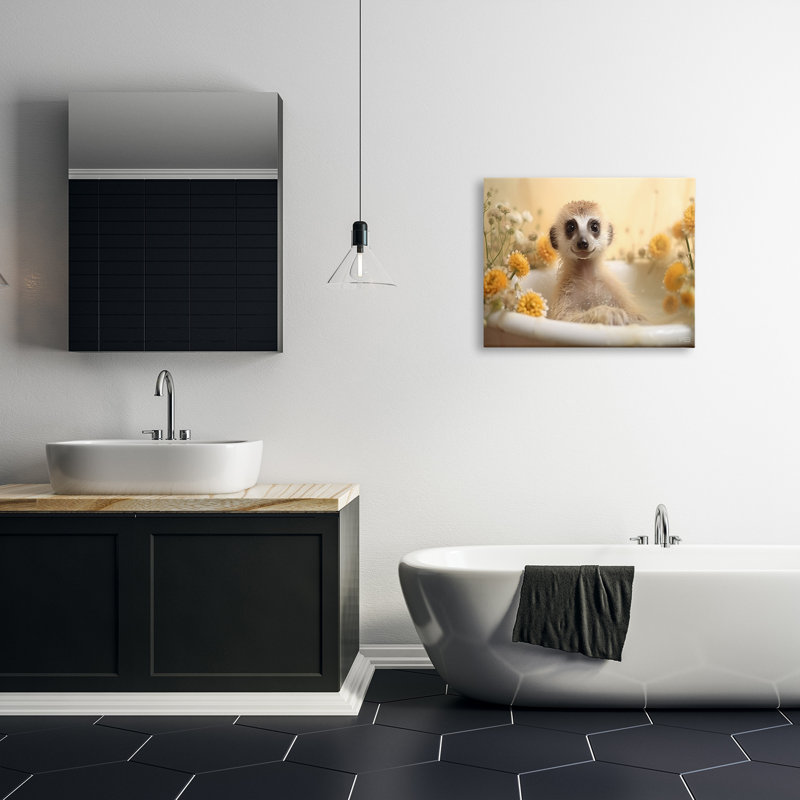 "Suricate et bain floral" par RB sur toile, H 24 po x l 30 po