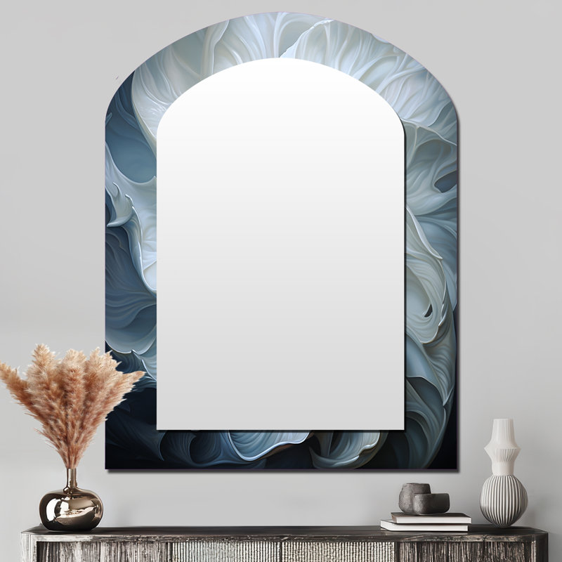 Seashell monochromatique Whispers I - décor de miroir mural coquillage unique, grand miroir asymétrique blanc, impression d'art en métal