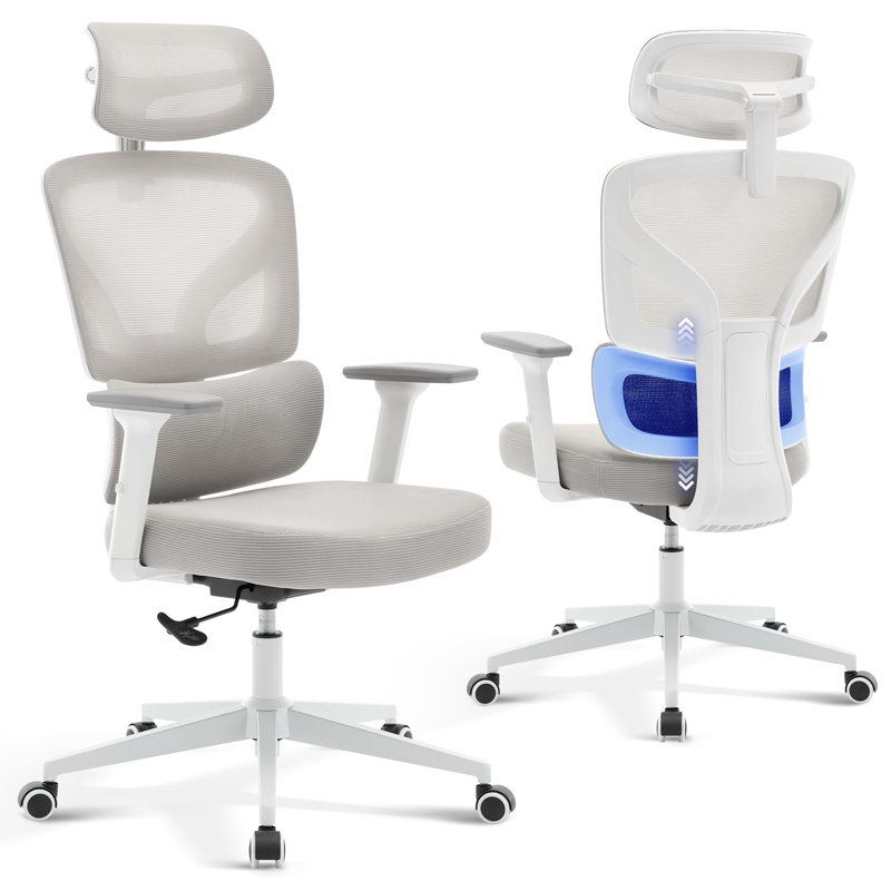 Ergonomic Office Chair, Desk Chair with 3D Lumbar Support, Adjustable Armrests, Headrest & Scratch-Free Wheels, Computer Chair with 140 kg Weight Capacity, Comfortable Swivel Chair for Office