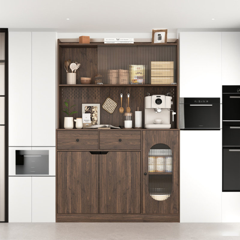 Garde-manger 71 po avec portes en verre et tablette à micro-ondes