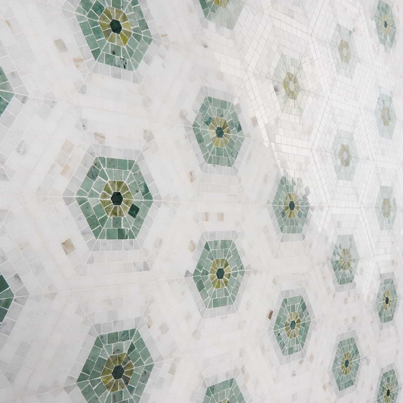 Ako 6" Hexagon Marble Micro Mosaic Tile, Verde Green
