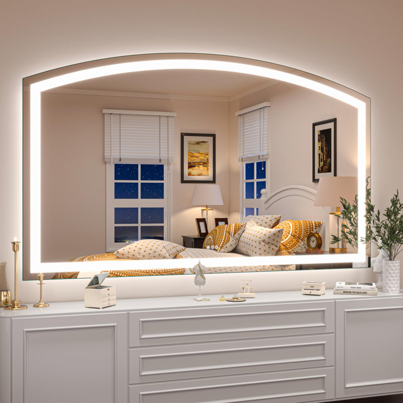 LED Bathroom Mirror with Lights Arched Vanity Mirror with Touch Sensor Lighted Mirror with Metal Frame Frontlit Anti-Fog Dimmable 3 Colors Temperature Shatterproof