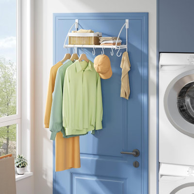 Over the Door Hanger with Storage Rack and 6 Hooks, Clothes Rack with Removable Hooks for Clothes Drying, Over the Door Hooks for Bathroom, Bedroom, Living Room