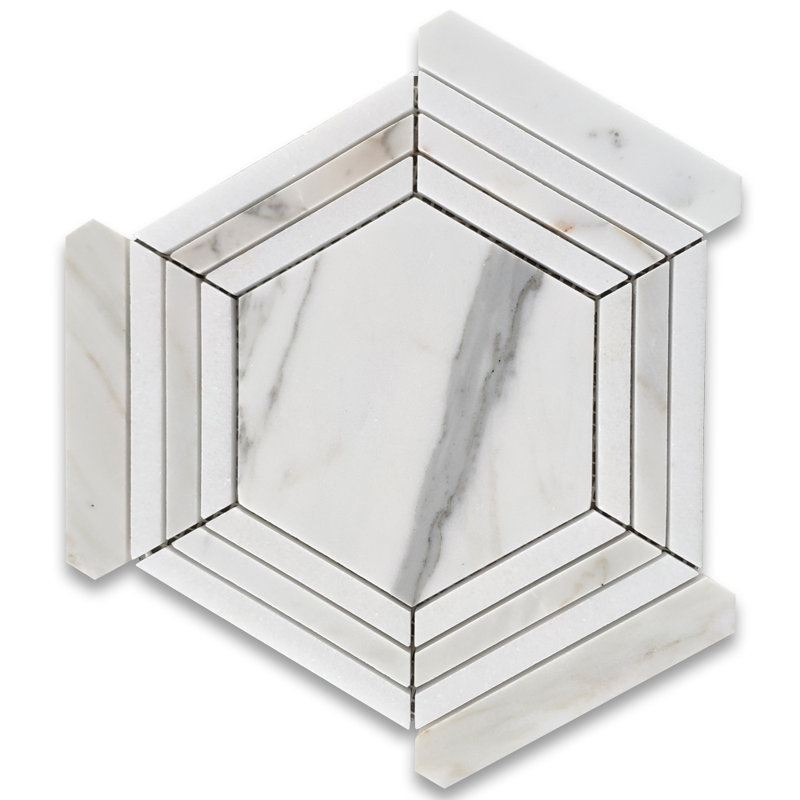 Calacatta 9" x 8" Marble Mosaic Tile, White/Gray