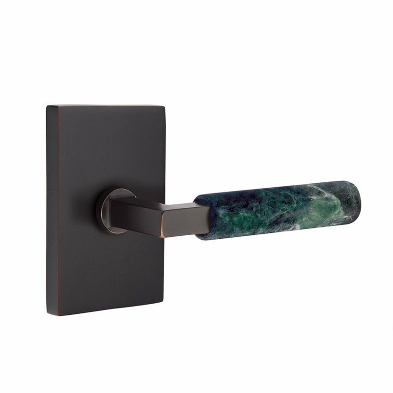 Ensemble de leviers d'intimité Emtek Select, moderne Rosette, tige carrée en L, CF, Bronze huilé / poignée en marbre vert