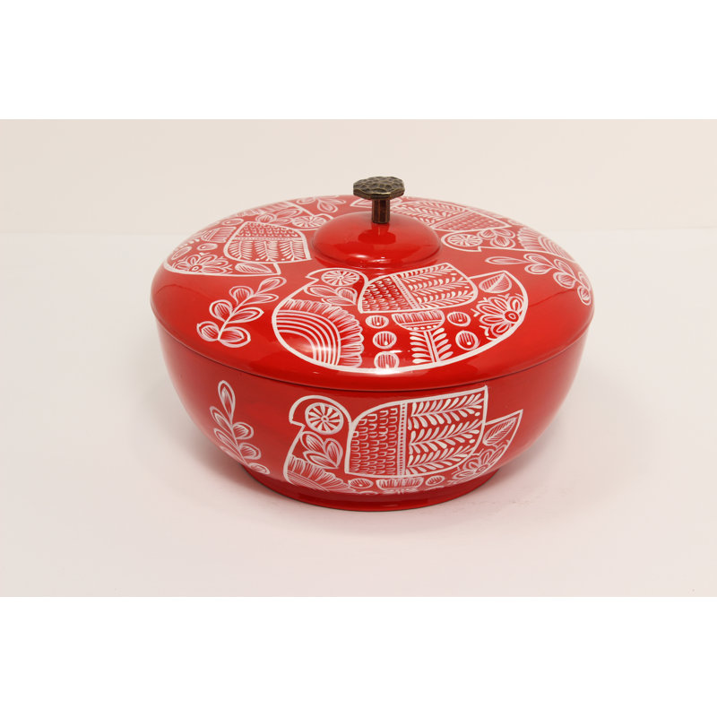 1.5Qt Tortilla Holder W/ Metal Handle, White/Red