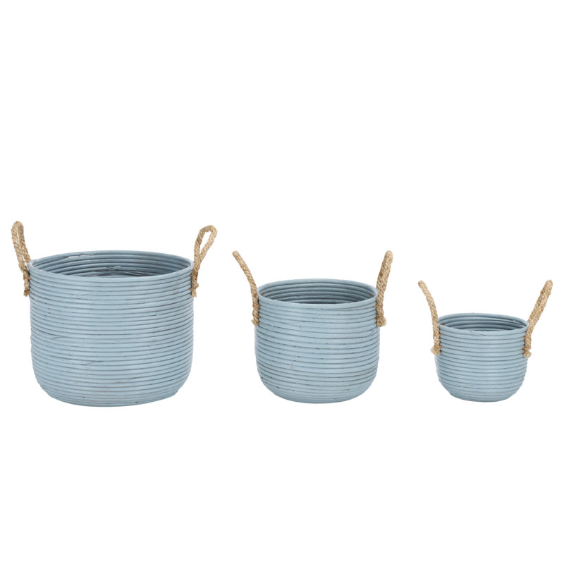 Ensemble de 3 paniers Grenley, Bleu clair/ naturel