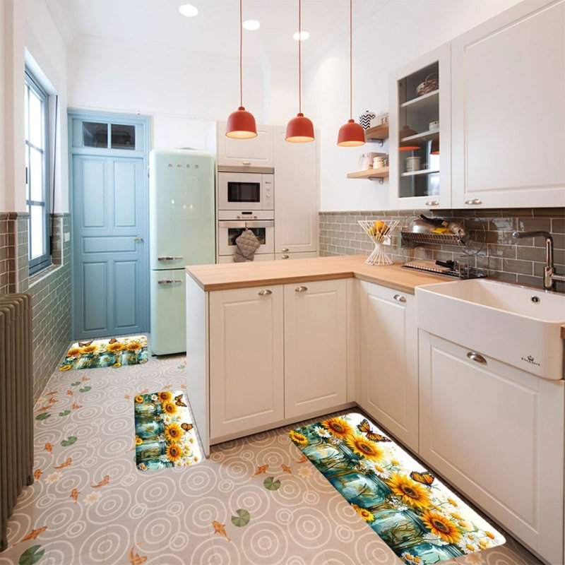 Ensemble de 3 tapis de cuisine tournesol en pot Mason