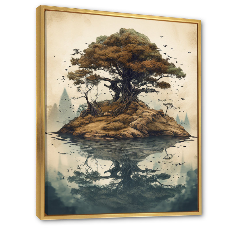 «Roushey Bonsai Tree Island II», reproduction sur toile, H 32 po x l 24 po x P 1 po, Cadre flottant doré