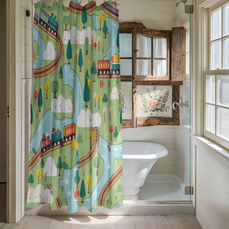Play Train - Rideau de douche Premium, H 74 po x l 71 po