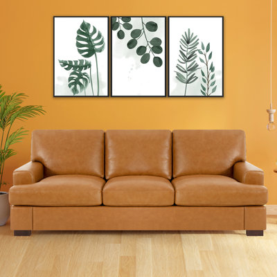 Ashwaq Modern Oversized Genuine Leather 3 Seater Sofa Couch with Square Arms for Living Room