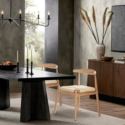 Tissage de chaises, chaises de cuisine de style Mid-Century moderne avec structure en chêne massif et siège tissé à la main pour la salle à manger et le salon