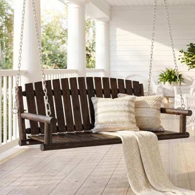 Wood Porch Swing, 3-Person Hanging Bench with Heavy-Duty Chains, 900 LBS Outdoor Swing Chair for Patio, Garden, Yard, Front Porch