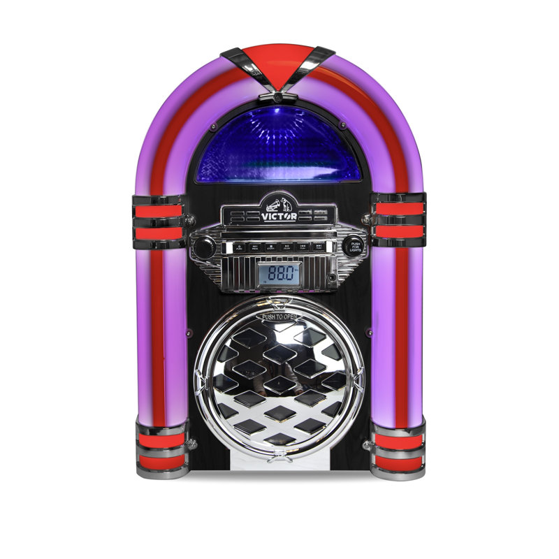 Haut-parleur Bluetooth CD Jukebox avec radio FM et éclairage DEL multicolore, Noir