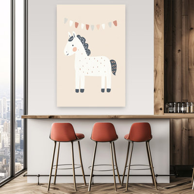 Sweet Horse And Bunting Playful Whimsical Contemporary Horse Wall Art Print by Mathieu - Wrapped Canvas Print