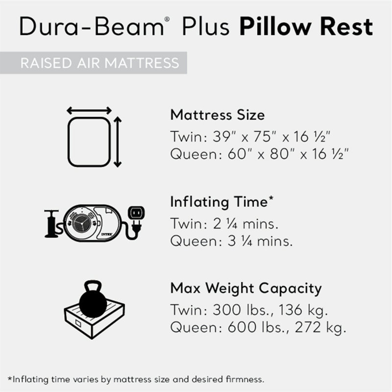 Intex Black Twin Raised Air Mattress with Built-In Pump