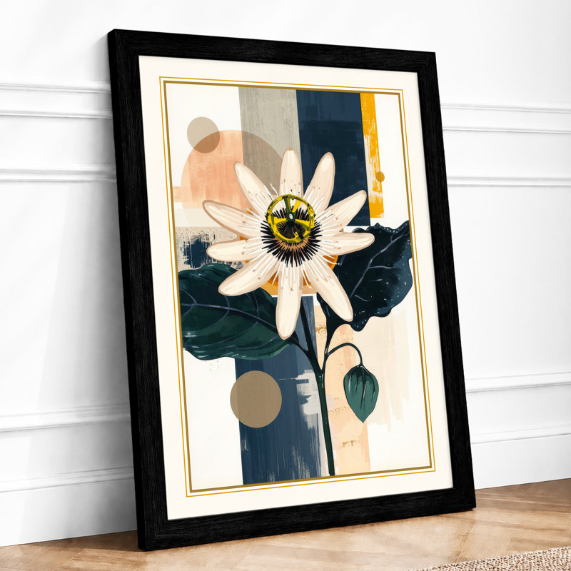 Daisy and Geometry Botanical - Framed Print, A1 - 84.1 x 59.4 cm, Black
