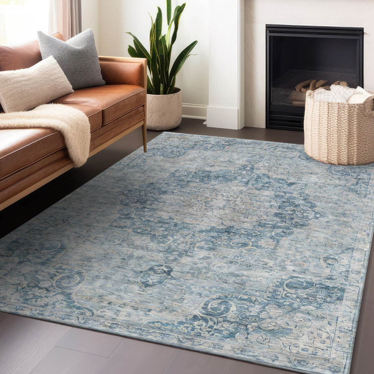 Machine Washable Indoor/Outdoor Claudian ACN1238 Blue Rug