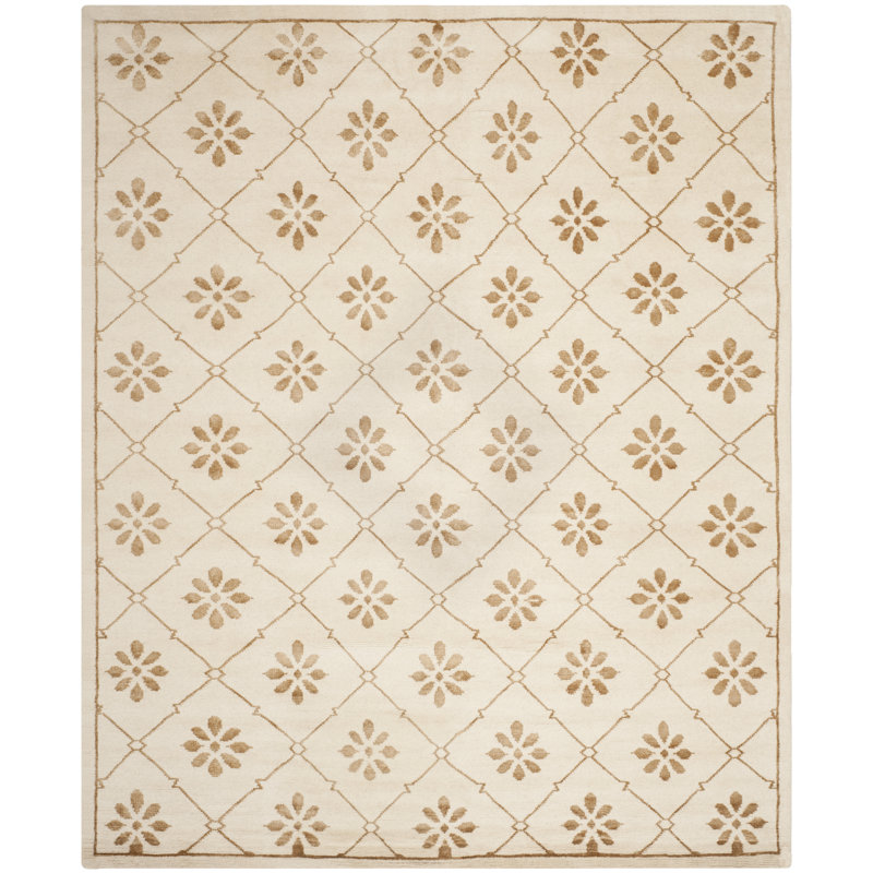 Mosaic Geometric Hand-Knotted Brown Area Rug, Rectangle 8' x 10'