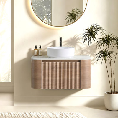 Meuble-lavabo de 30 po avec lavabo, armoire murale en chêne miel avec porte-serviettes gratuit, lavabo simple en céramique blanche, sans drain et robinet, pré-assemblé