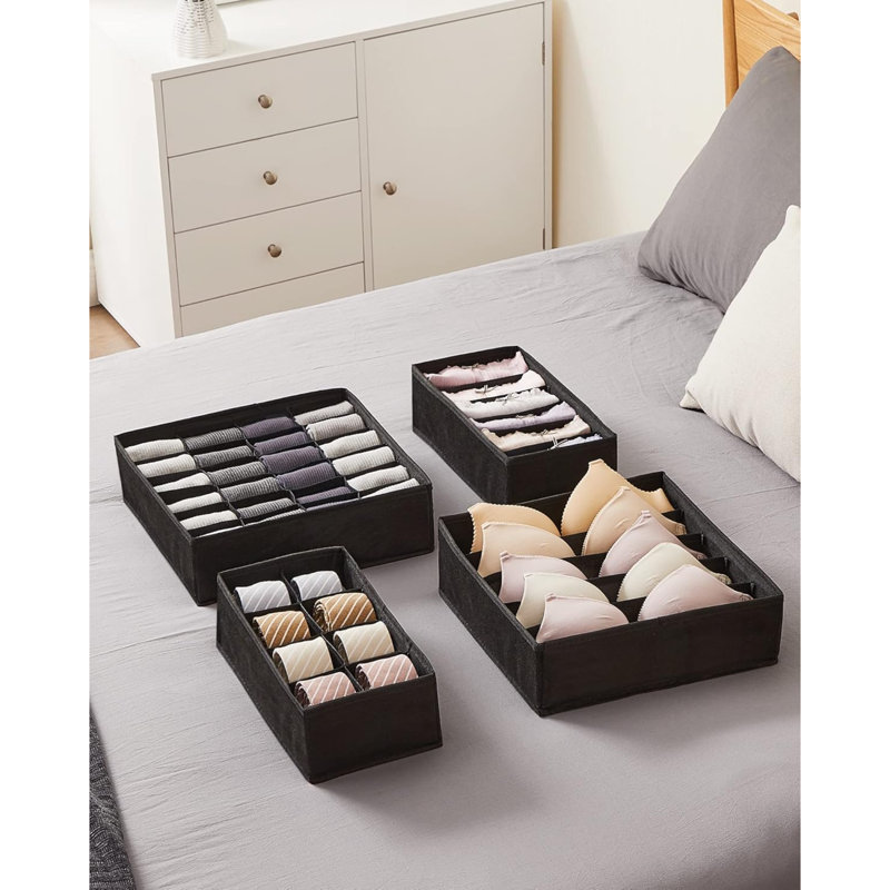 Set Of 4 Underwear Drawer Organisers, Drawer Dividers, Foldable, For Bras Undies Socks Ties, Fabric Storage Boxes For Closet Wardrobe Shelves, RUS04H