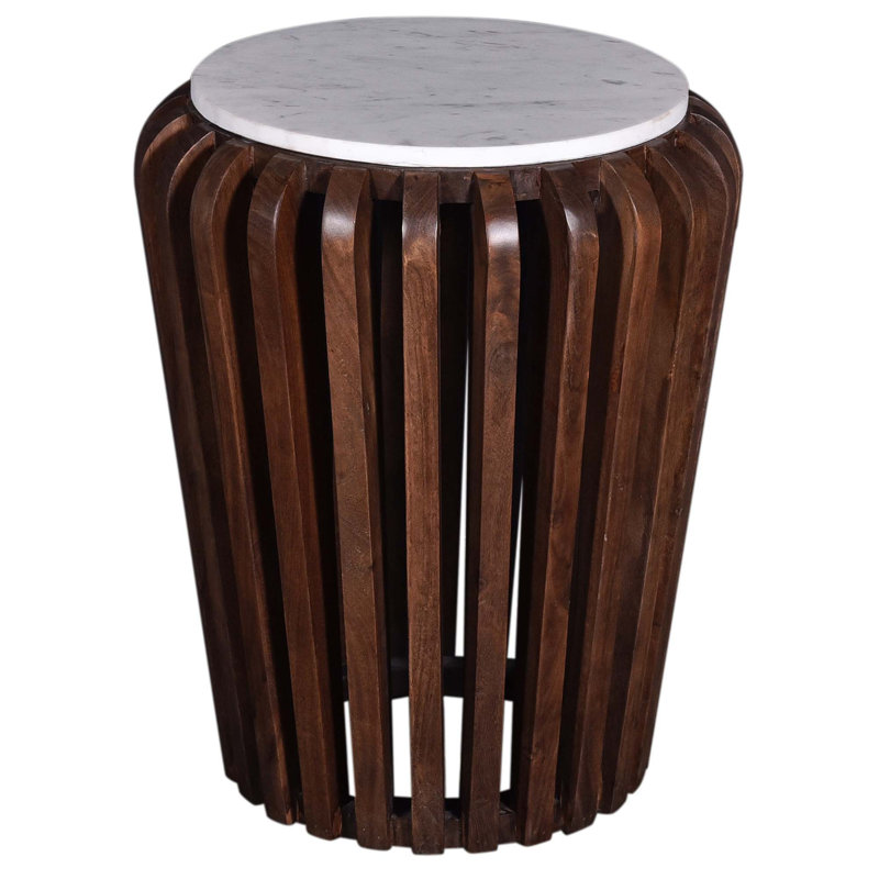 Table de bout moderne en bois massif avec plateau en marbre
