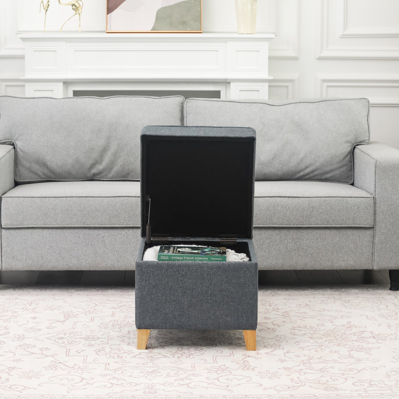 Felixstowe Upholstered Ottoman, Dark Gray Linen Blend