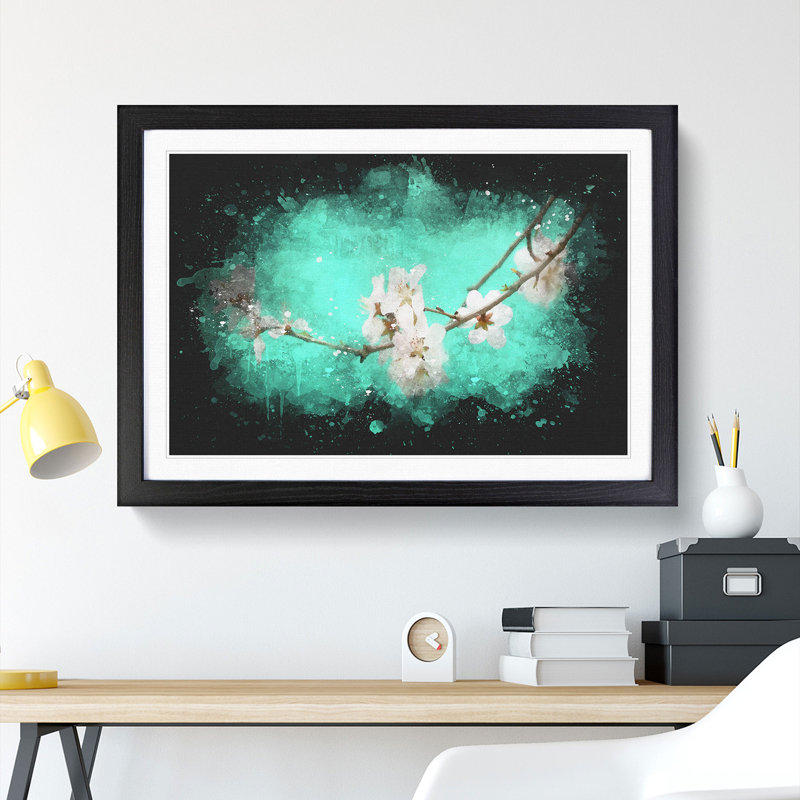 White Cherry Blossom Vol.2 - Picture Frame Graphic Art, 36cm H x 48cm W x 2cm D, Black Framed