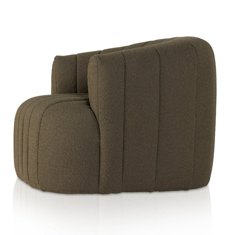 Elliana Swivel Barrel Chair, Olive Green Boucle