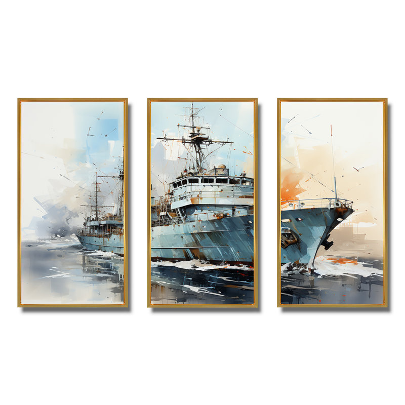 Marine armée, bateau frégate IV - Art mural militaire, Cadre flottant doré, H 32 po x l 48 po