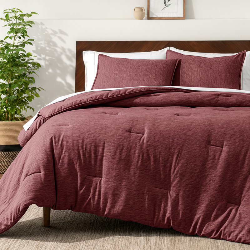 Bare Home Heathered Comforter Set - Ultra-Soft - Goose Down Alternative - All Season Warmth, Heather Rose