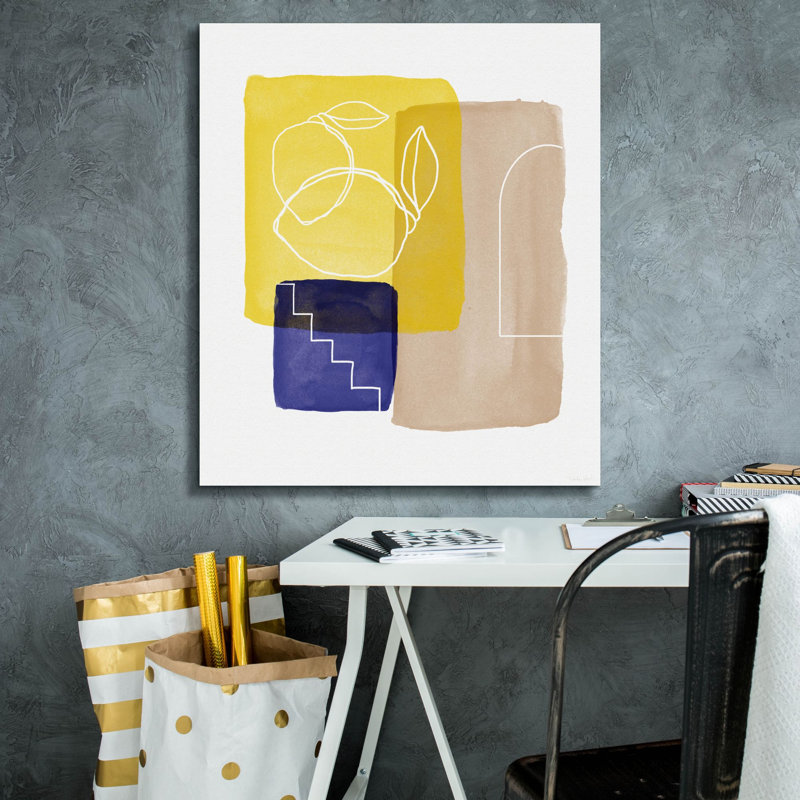 Toile épique «Lemon Pop Line Art» par Linda Woods, 40 po x 54 po, H 30 po x l 26 po x P 1,5 po