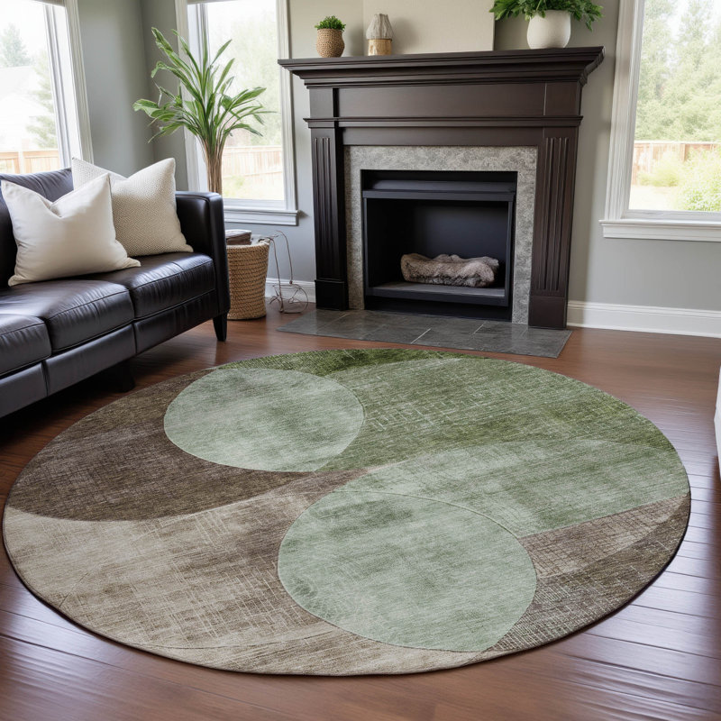 Premium Machine Washable Alves AMF1140 Geometric Rug, Round 8'