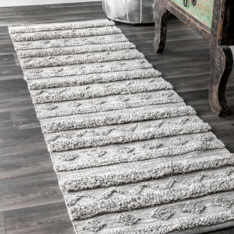Tapis de couloir gris touffeté à la main Runner, Tapis de couloir 2 pi 6 po x 8 pi