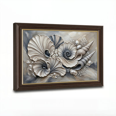 Art mural antique sur toile encadré doré pour le salon, la chambre à coucher, le bureau ou le vestibule - Décoration murale décorative avec coquillage