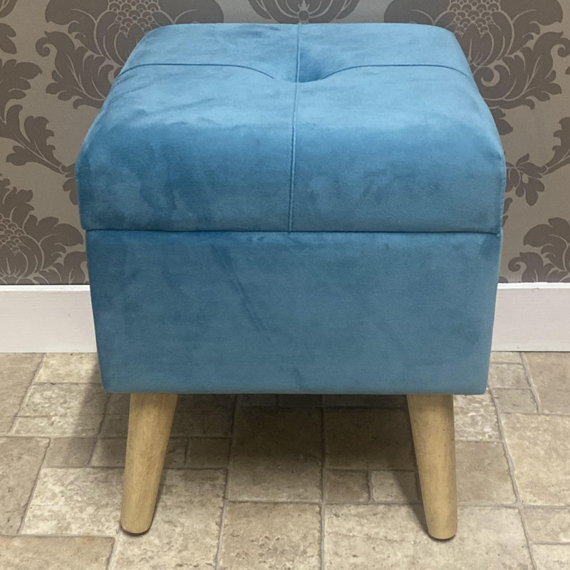Bourquin 33Cm Velvet Square Footstool, Blue