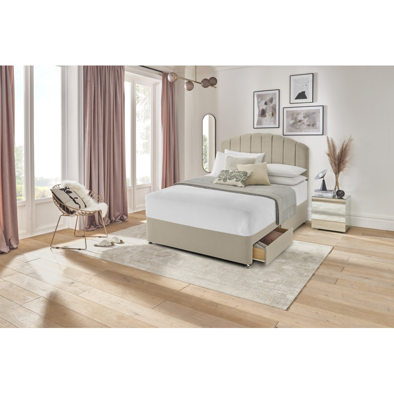 Silentnight upholstered premium Divan bed - base only, Single (3'), Sand, 2 Drawers