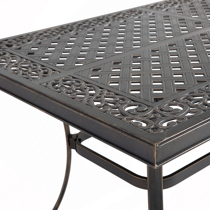 Table de salle à manger de patio rectangulaire en aluminium coulé avec trou pour parasol