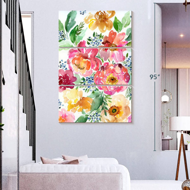 Harnek - pivoines jaunes et roses, H 74 po x l 48 po