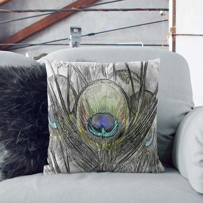 Peacock Feathers Cushion with Filling