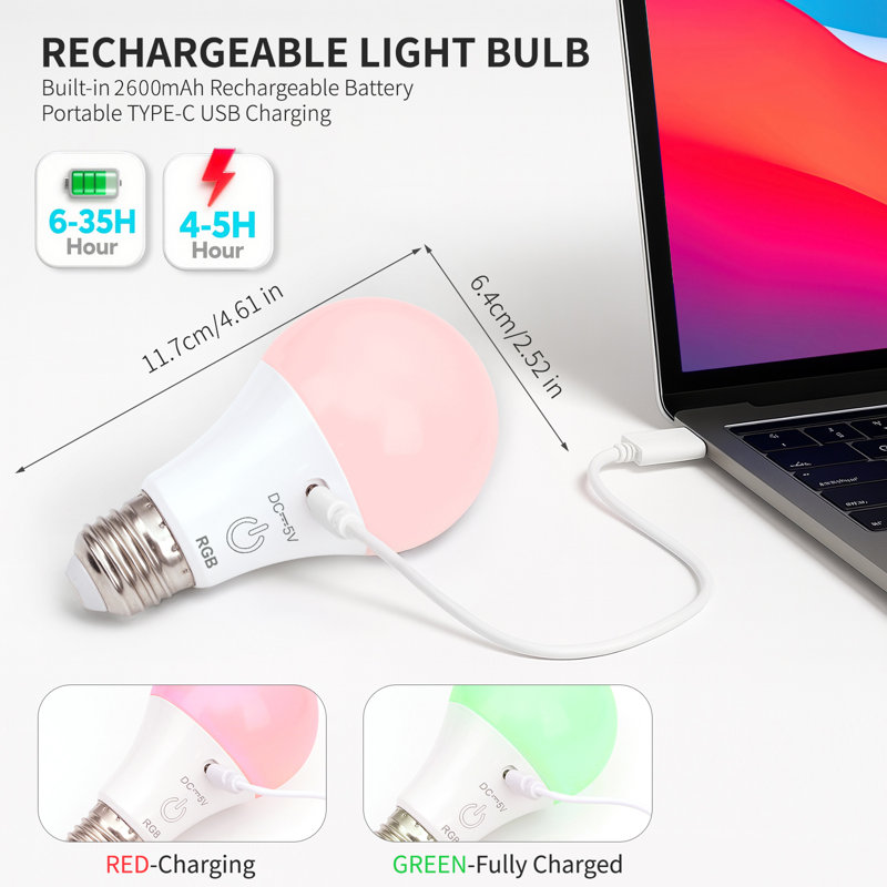 Ampoule 2W RVB rechargeable avec changement de couleur de la télécommande