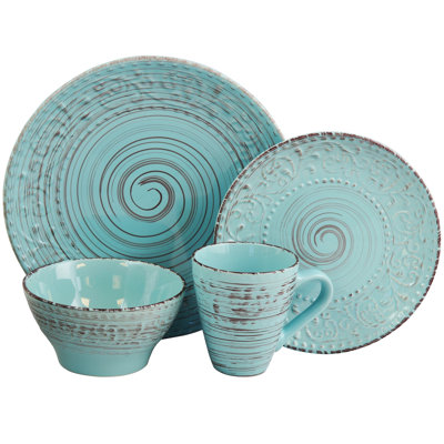 Service de vaisselle turquoise 16 pièces pour 4 personnes Bushman