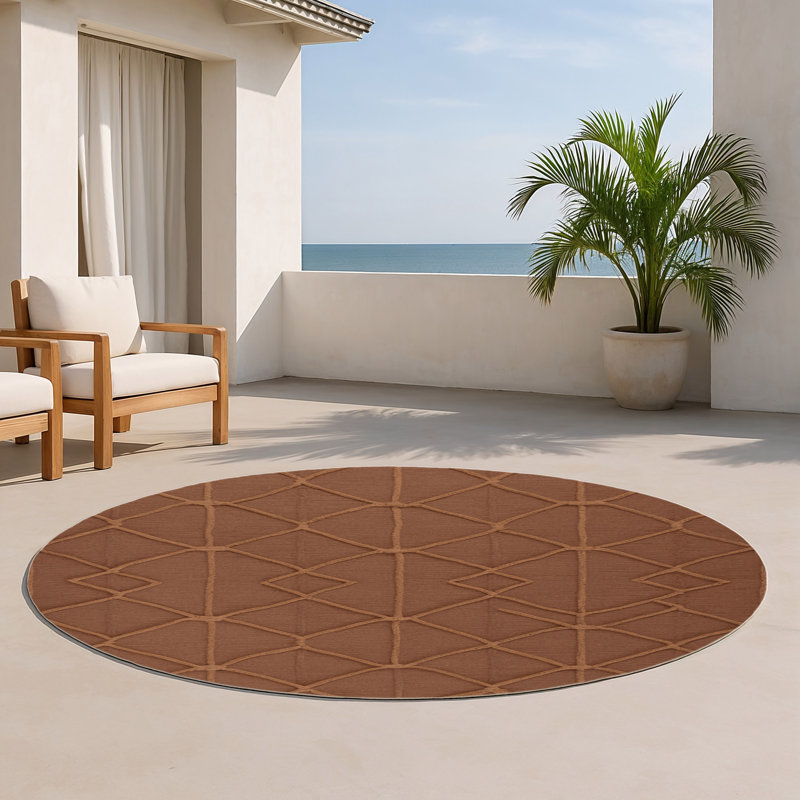 Tapis brun intérieur et extérieur Trellis, Rond 5 pi
