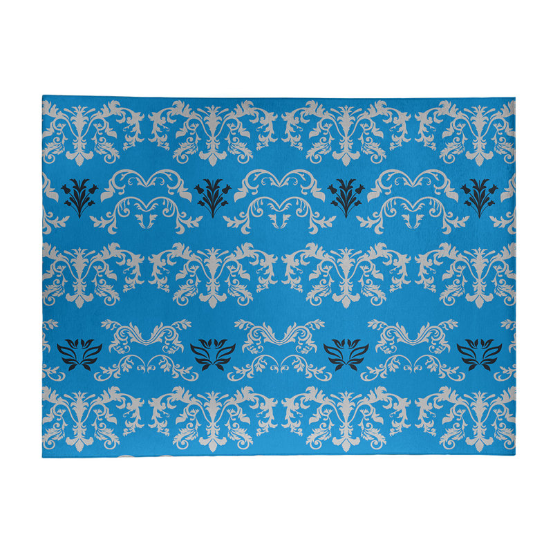 Tapis damassé bleu / blanc, Rectangle 9 pi x 12 pi