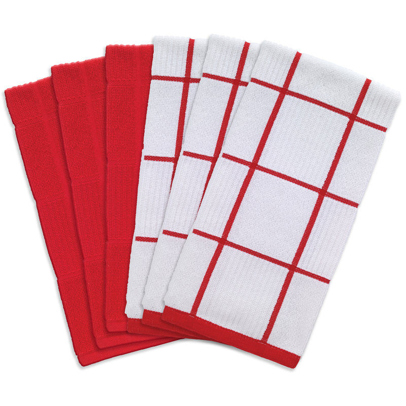 T-fal Solid and Check Dish Cloth, Red