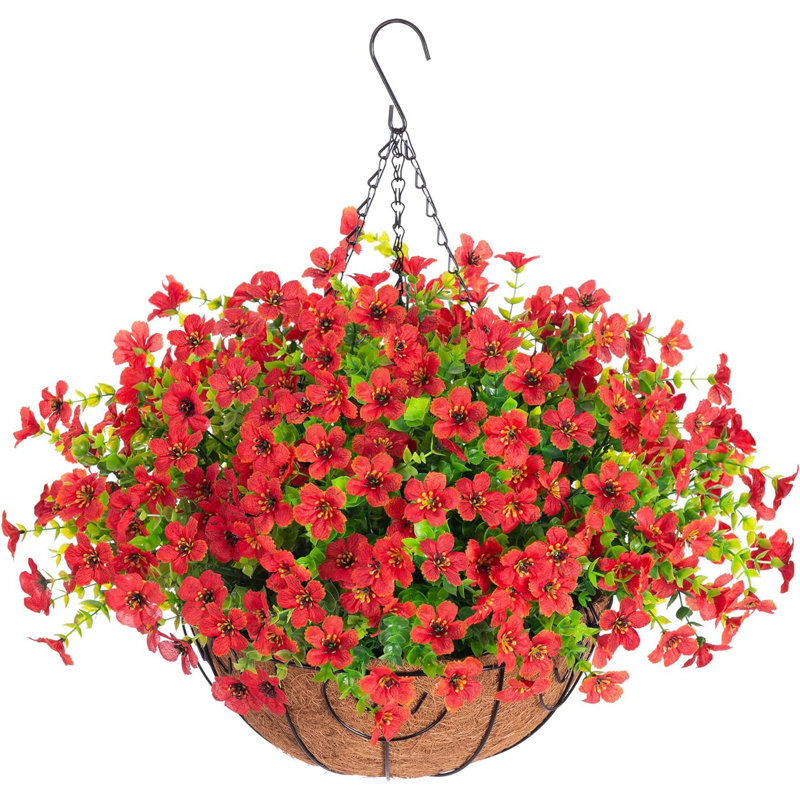 Panier de fleurs artificielles artificielles pour l'été, Rouge
