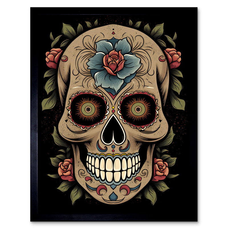 Berstine Old School USA Tattoo Ink Body Art Day Dead Skull Americana 50s 1 Piece Single Picture Frame Wall Art
