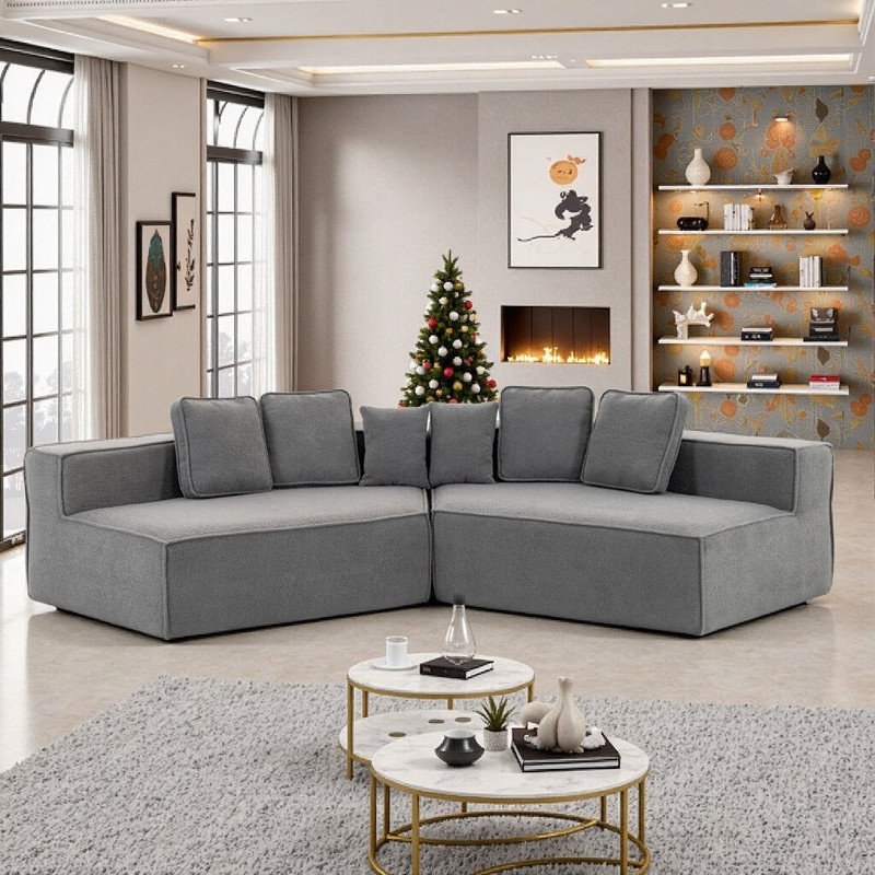 Canapé modulaire surdimensionné de 132 po, Tissu bleu / gris