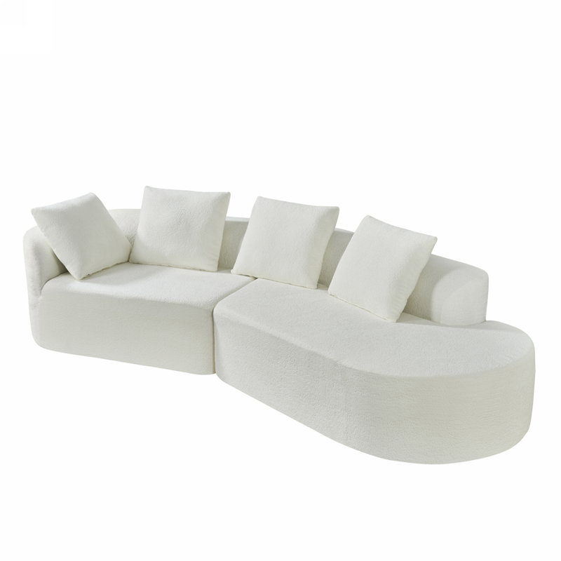 Lunford Boneless 116" Modern Curved Compression Sectional Sofa With Back Pillows, White Polyester